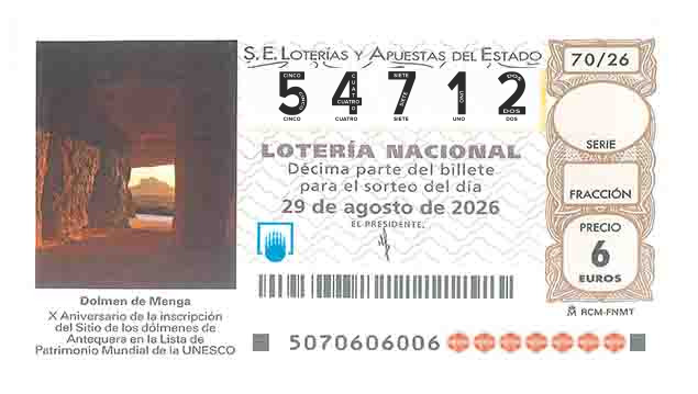 Décimo 54712 del sorteo 70-29/08/2026 Sábado