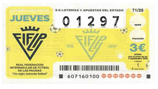 Décimo 01297 del sorteo 71-03/09/2026 Jueves