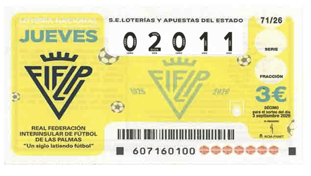 Décimo 02011 del sorteo 71-03/09/2026 Jueves