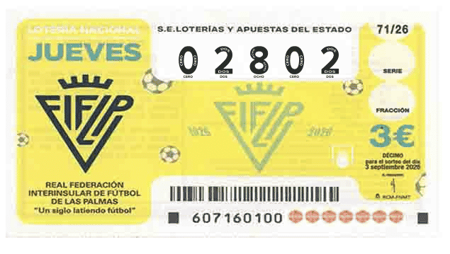 Décimo 02802 del sorteo 71-03/09/2026 Jueves