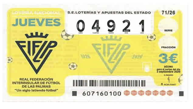 Décimo 04921 del sorteo 71-03/09/2026 Jueves