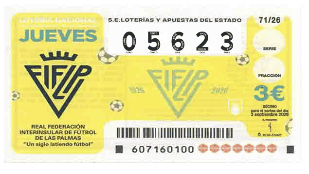 Décimo 05623 del sorteo 71-03/09/2026 Jueves
