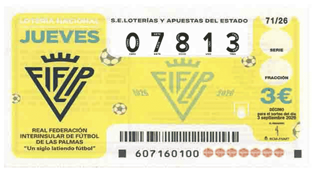 Décimo 07813 del sorteo 71-03/09/2026 Jueves