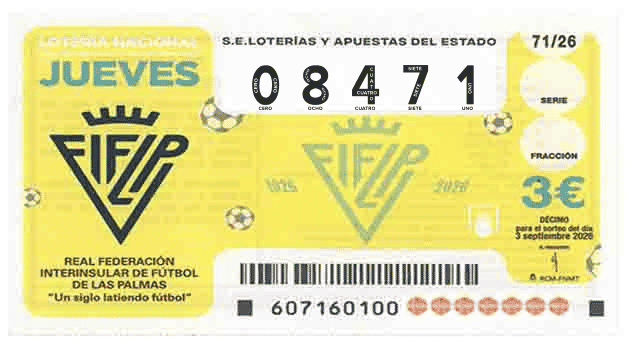 Décimo 08471 del sorteo 71-03/09/2026 Jueves