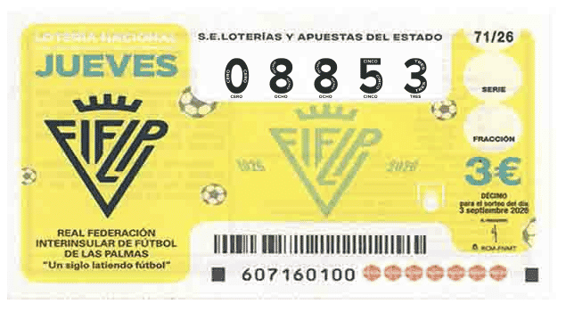 Décimo 08853 del sorteo 71-03/09/2026 Jueves