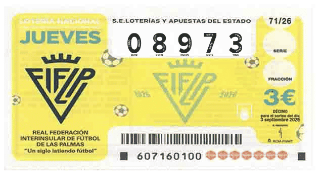 Décimo 08973 del sorteo 71-03/09/2026 Jueves