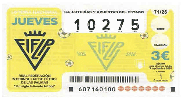 Décimo 10275 del sorteo 71-03/09/2026 Jueves
