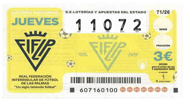 Décimo 11072 del sorteo 71-03/09/2026 Jueves