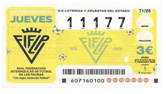 Décimo 11177 del sorteo 71-03/09/2026 Jueves