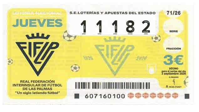 Décimo 11182 del sorteo 71-03/09/2026 Jueves