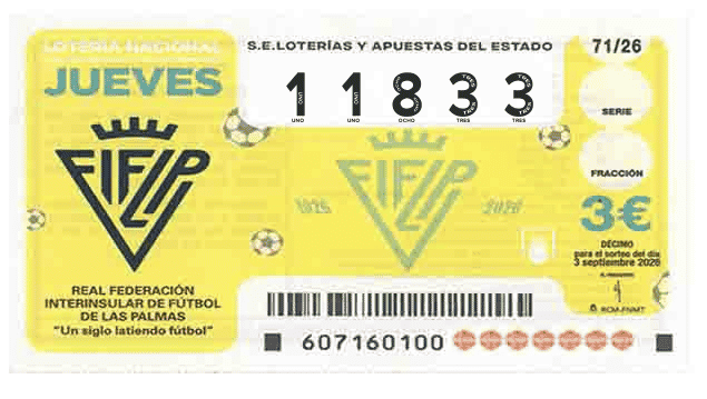 Décimo 11833 del sorteo 71-03/09/2026 Jueves