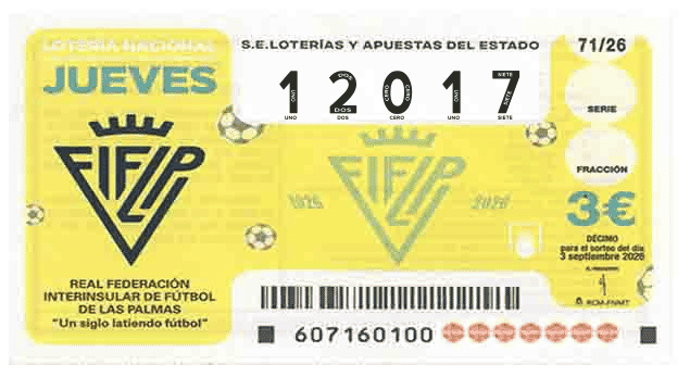 Décimo 12017 del sorteo 71-03/09/2026 Jueves