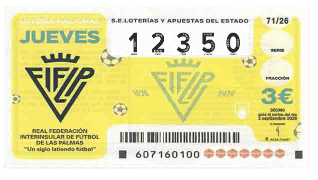 Décimo 12350 del sorteo 71-03/09/2026 Jueves