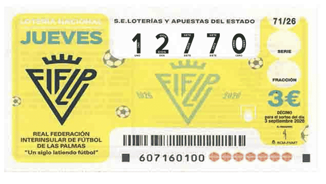 Décimo 12770 del sorteo 71-03/09/2026 Jueves