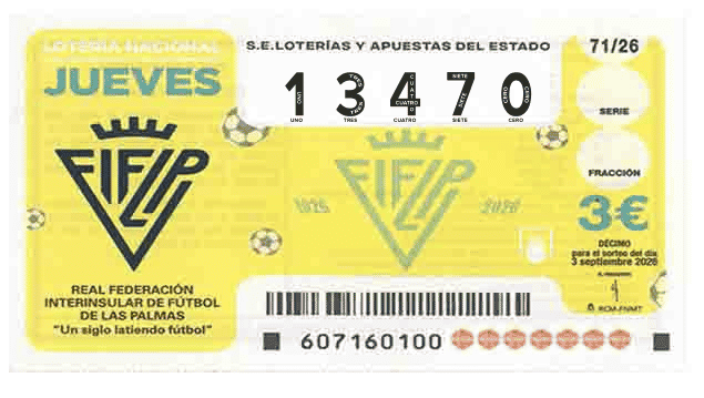 Décimo 13470 del sorteo 71-03/09/2026 Jueves
