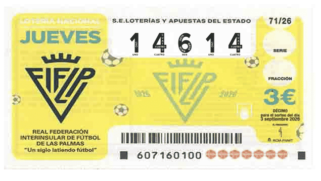 Décimo 14614 del sorteo 71-03/09/2026 Jueves