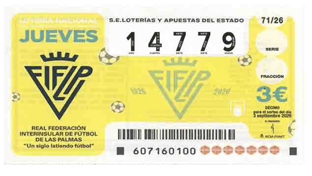 Décimo 14779 del sorteo 71-03/09/2026 Jueves