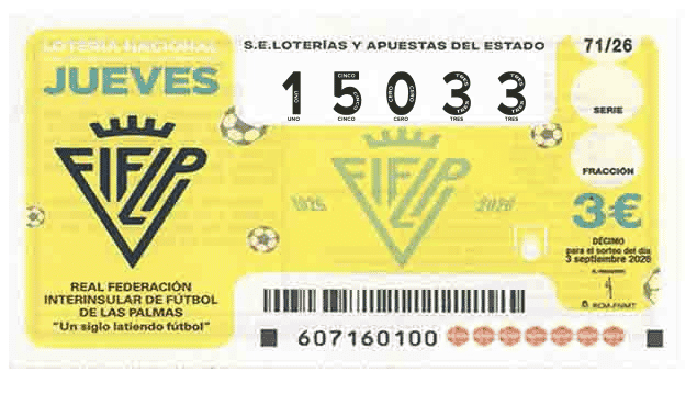 Décimo 15033 del sorteo 71-03/09/2026 Jueves