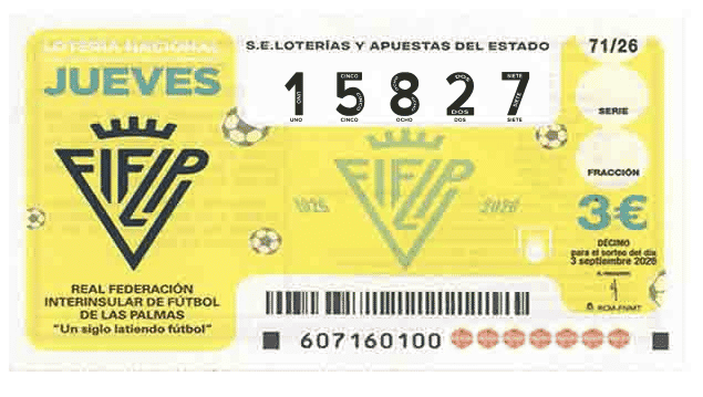 Décimo 15827 del sorteo 71-03/09/2026 Jueves