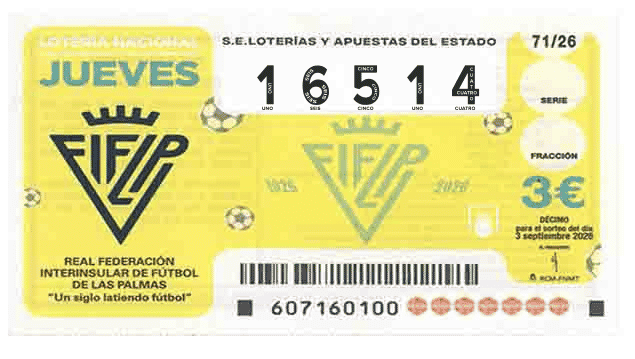 Décimo 16514 del sorteo 71-03/09/2026 Jueves