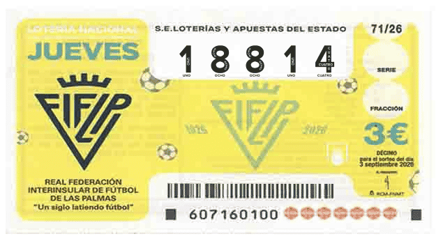 Décimo 18814 del sorteo 71-03/09/2026 Jueves