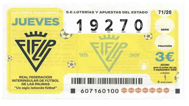 Décimo 19270 del sorteo 71-03/09/2026 Jueves