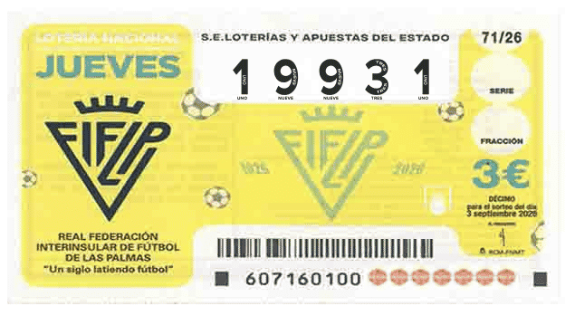 Décimo 19931 del sorteo 71-03/09/2026 Jueves