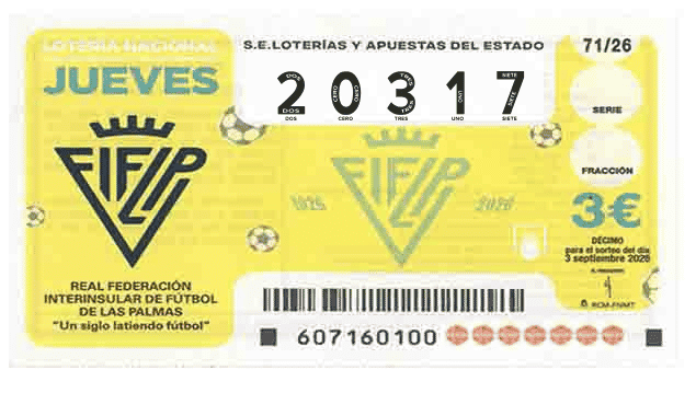 Décimo 20317 del sorteo 71-03/09/2026 Jueves