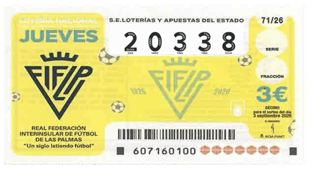 Décimo 20338 del sorteo 71-03/09/2026 Jueves
