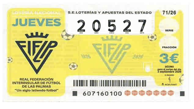 Décimo 20527 del sorteo 71-03/09/2026 Jueves
