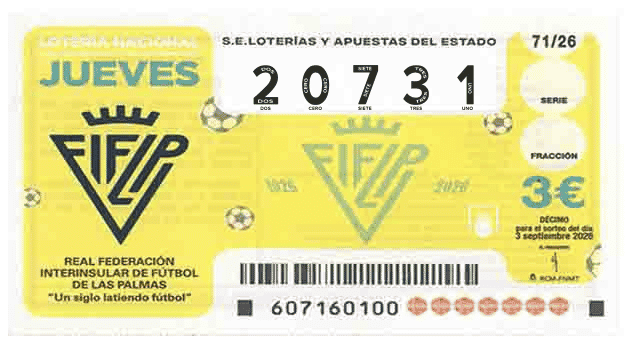 Décimo 20731 del sorteo 71-03/09/2026 Jueves