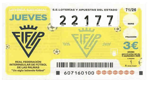 Décimo 22177 del sorteo 71-03/09/2026 Jueves