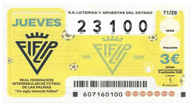 Décimo 23100 del sorteo 71-03/09/2026 Jueves