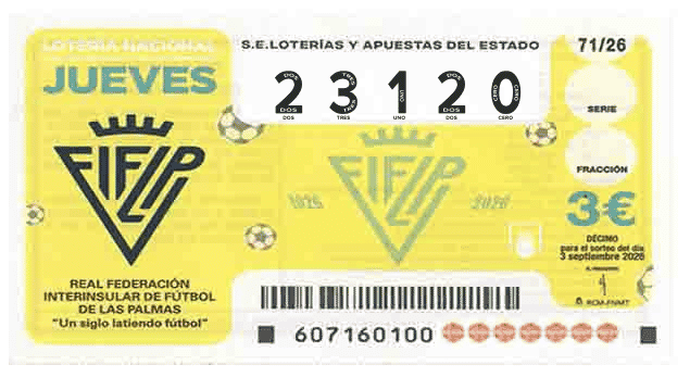 Décimo 23120 del sorteo 71-03/09/2026 Jueves