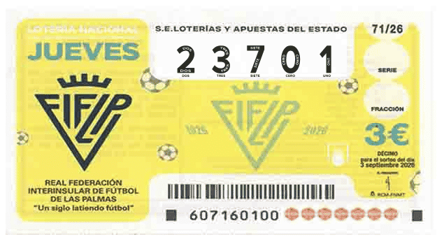 Décimo 23701 del sorteo 71-03/09/2026 Jueves