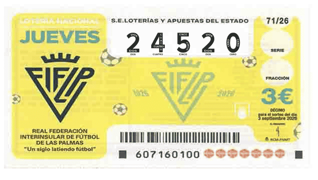 Décimo 24520 del sorteo 71-03/09/2026 Jueves