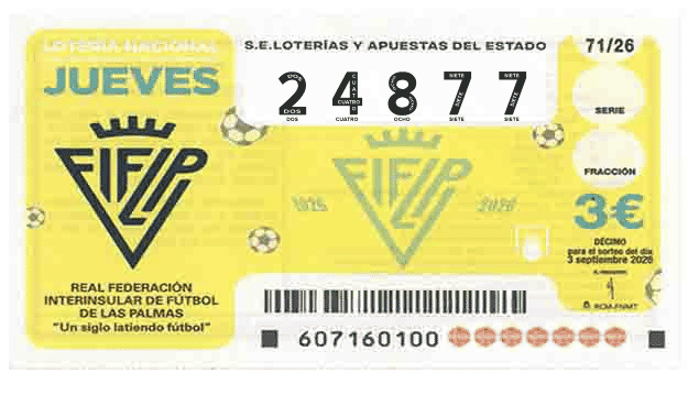 Décimo 24877 del sorteo 71-03/09/2026 Jueves