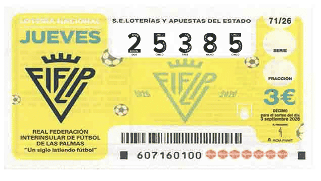 Décimo 25385 del sorteo 71-03/09/2026 Jueves