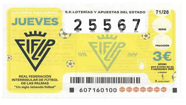 Décimo 25567 del sorteo 71-03/09/2026 Jueves
