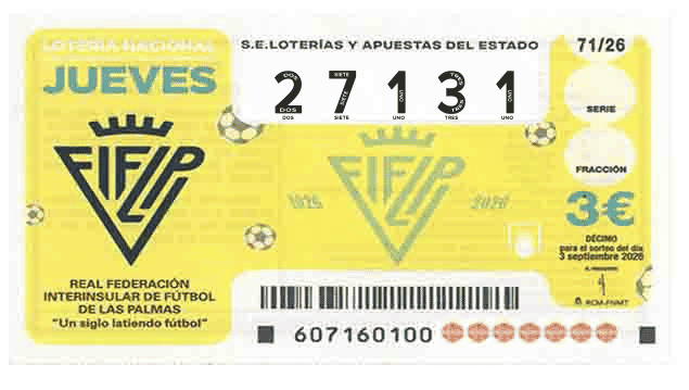 Décimo 27131 del sorteo 71-03/09/2026 Jueves