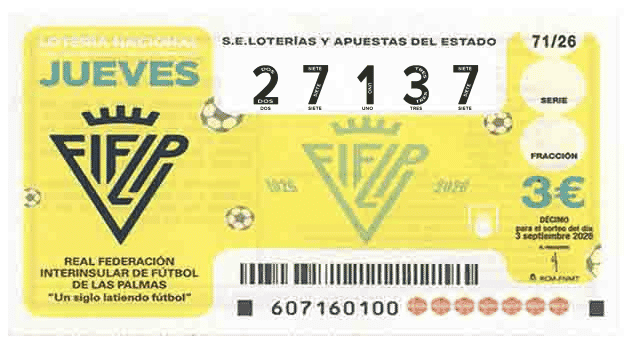 Décimo 27137 del sorteo 71-03/09/2026 Jueves