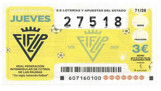 Décimo 27518 del sorteo 71-03/09/2026 Jueves