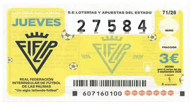 Décimo 27584 del sorteo 71-03/09/2026 Jueves