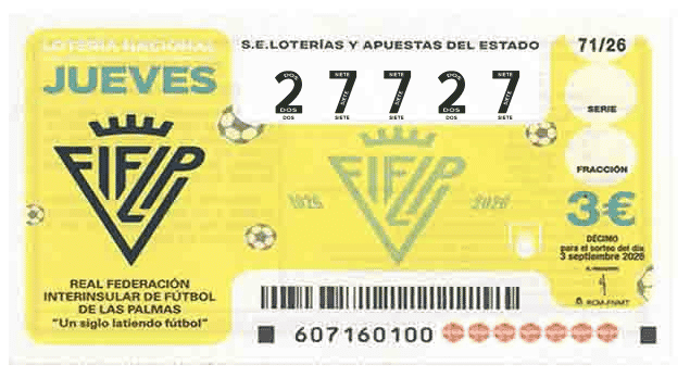 Décimo 27727 del sorteo 71-03/09/2026 Jueves