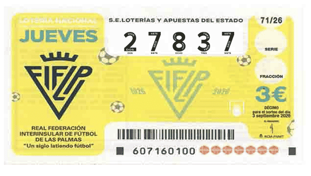 Décimo 27837 del sorteo 71-03/09/2026 Jueves