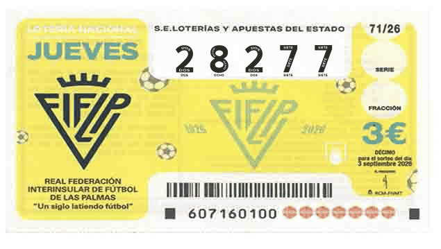Décimo 28277 del sorteo 71-03/09/2026 Jueves