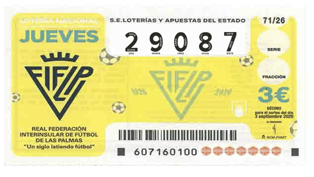 Décimo 29087 del sorteo 71-03/09/2026 Jueves
