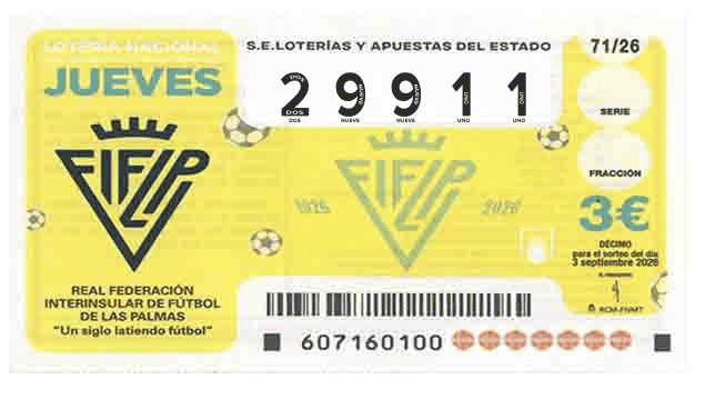 Décimo 29911 del sorteo 71-03/09/2026 Jueves