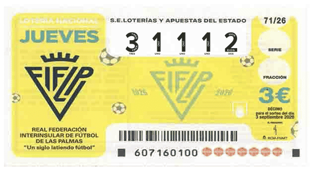 Décimo 31112 del sorteo 71-03/09/2026 Jueves