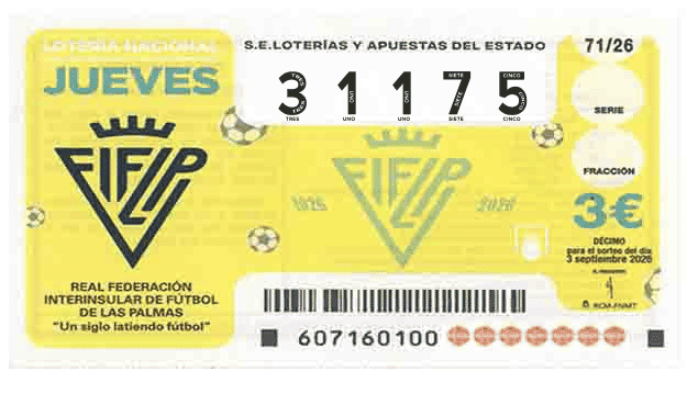 Décimo 31175 del sorteo 71-03/09/2026 Jueves